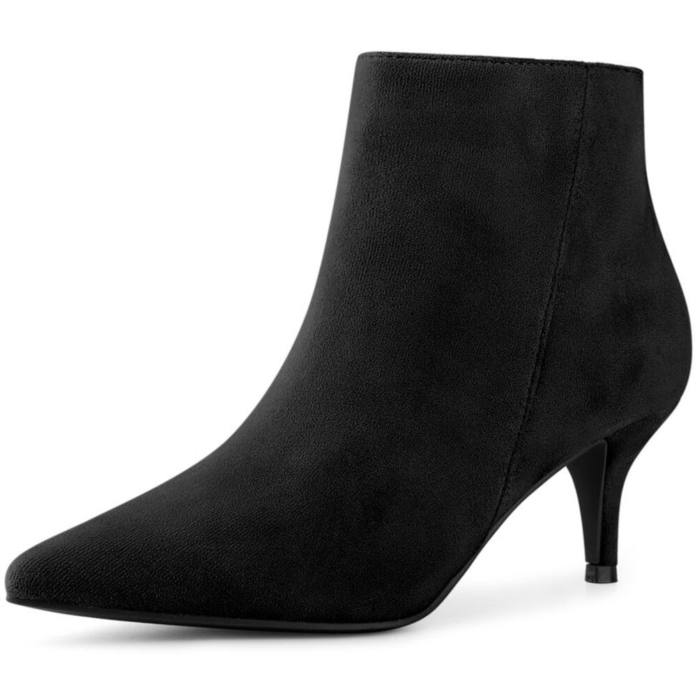Pointed Toe Kitten Heels Black Ankle Booties Stiletto Heels Boots